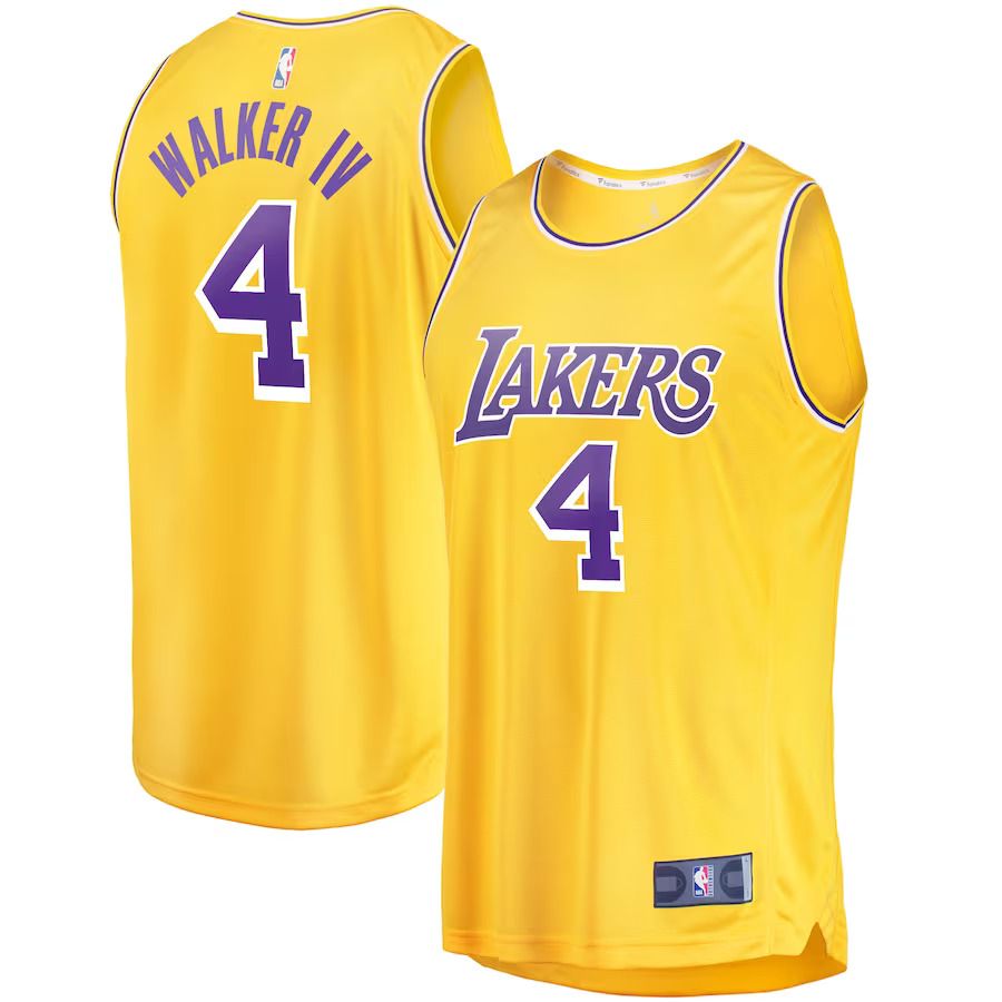 Men Los Angeles Lakers 4 Lonnie Walker Fanatics Branded Gold Fast Break Replica NBA Jersey